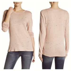 BLACK ORCHID Sz S Distressed Linen Long Sleeve Tee